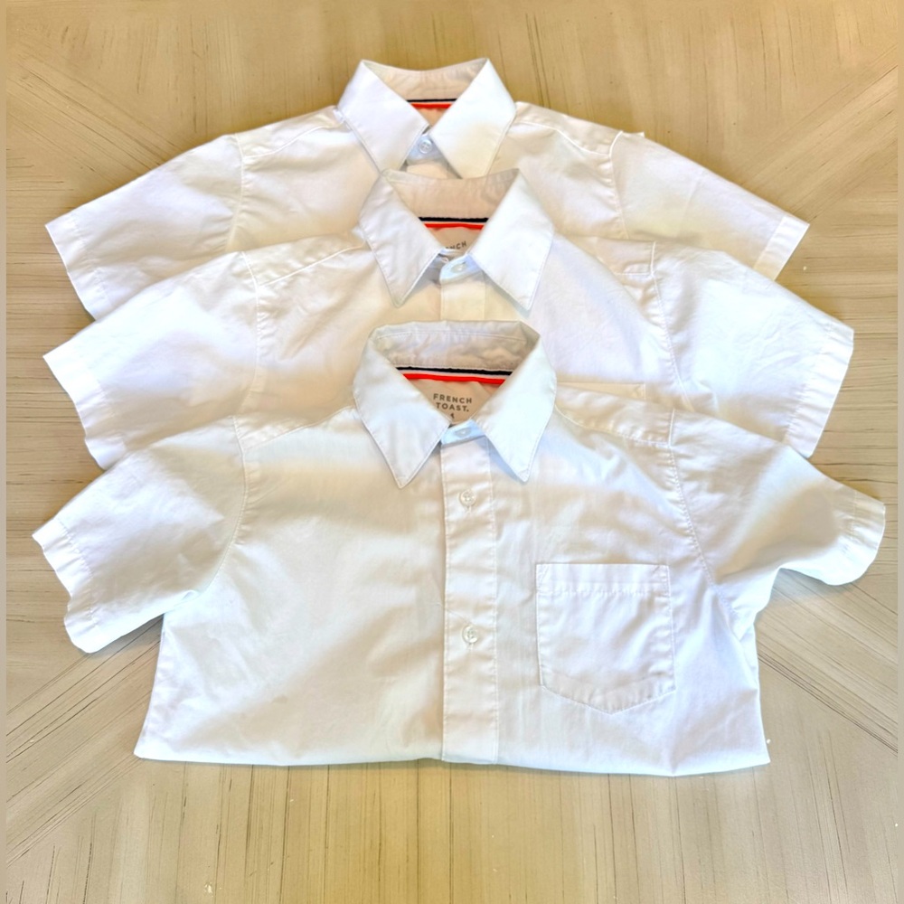 French Toast Bundle of 3 Boys' Short Sleeve Classic Poplin Dress Shirt - White - Picture 2 of 16